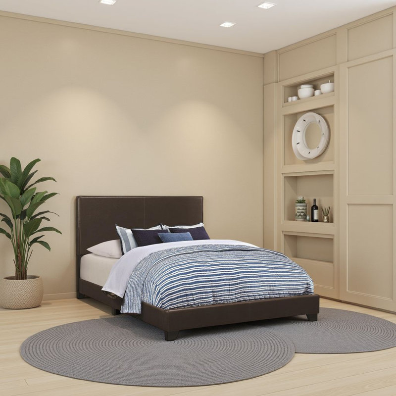 Mielke Vegan Leather Standard Bed, Brown, Full