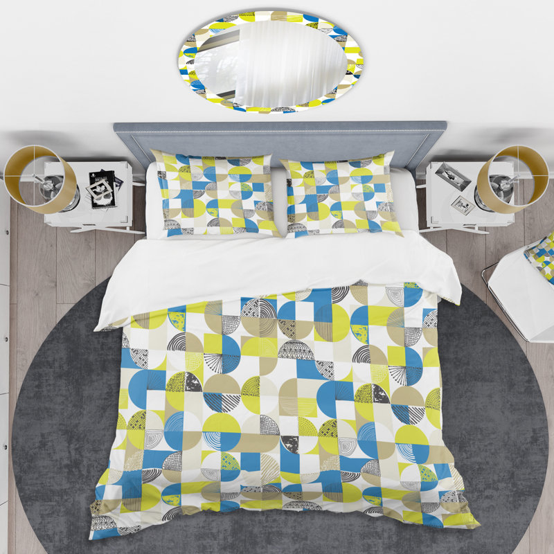 King Blue and Yellow Geometric Microfiber Duvet Cover Set