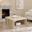 Table basse carrée 35,5 po, bloc moderne, finition pin vieilli, beige doux, panneau de particules et panneau de fibres à densité moyenne