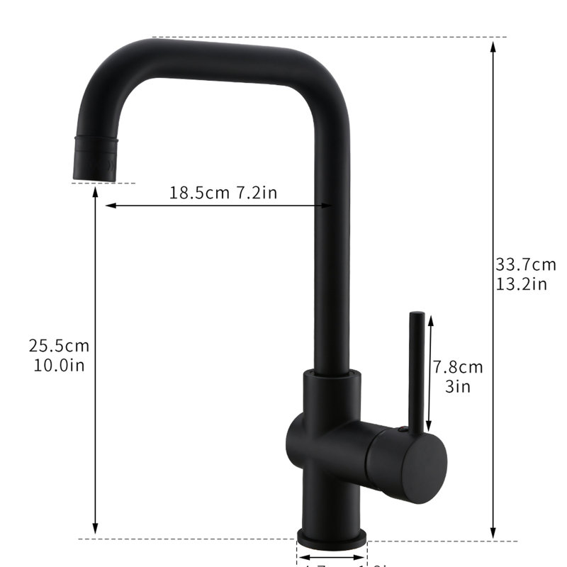 Robinet de cuisine 1 trou noir mat à poignée simple pour espaces de divertissement extérieurs