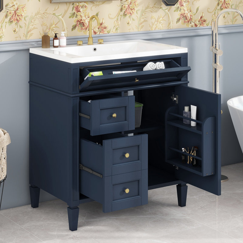 Meuble-lavabo de 30 po avec lavabo supérieur, Bleu