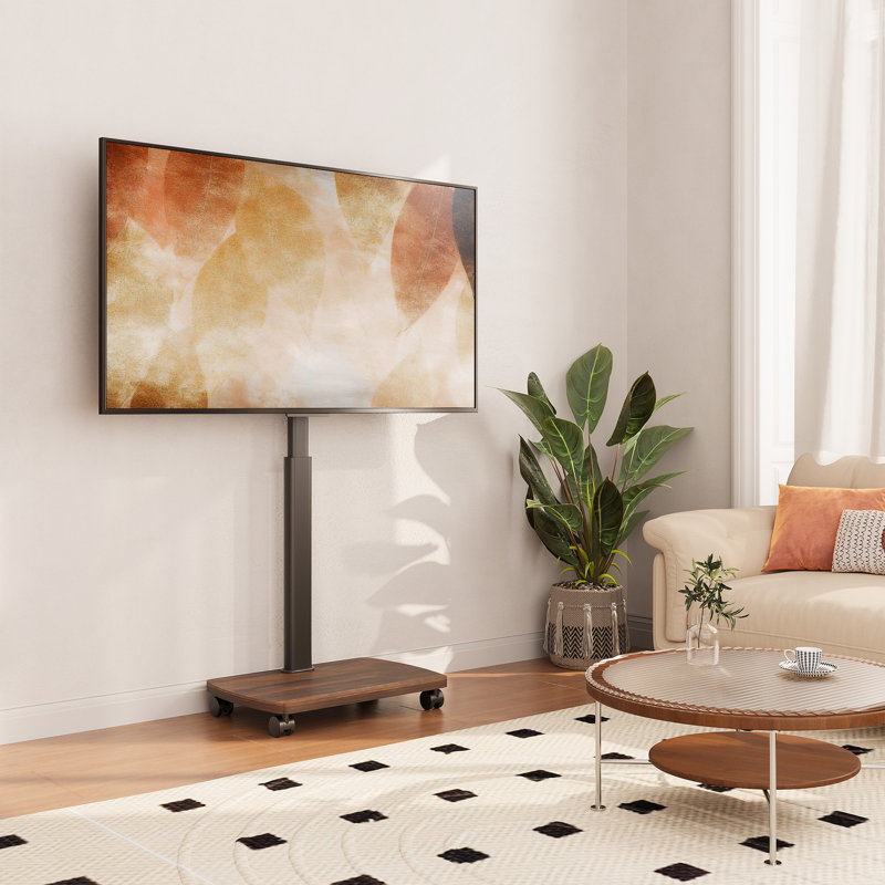 Abbing Modern Rolling TV Stand with Wheels for 32 to 65 inch TVs, Walnut
