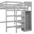 Full Size Loft Bed With Built-In Storage Wardrobe And Staircase, Gray