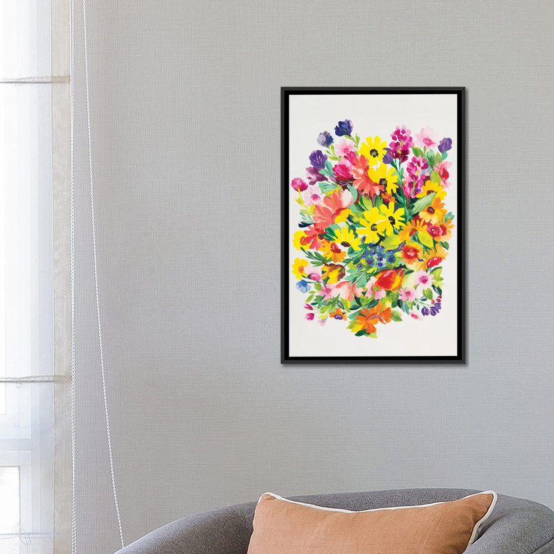 «Snapdragons & Zinnias», impression sur toile, H 26 po x l 18 po x P 1,5 po, Toile avec cadre flottant noir, Pas de tapis