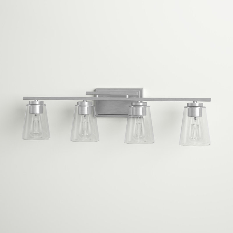 Satin Nickel 4-Light Dimmable Vanity Fixture with Clear Glass Shades