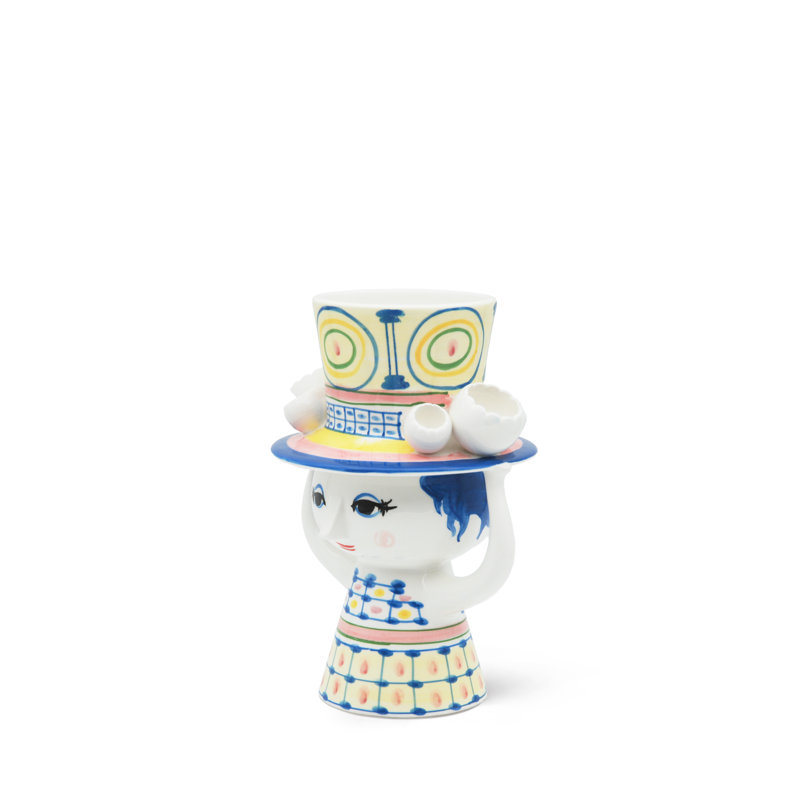 With Hat Vase H 8.1" Blue