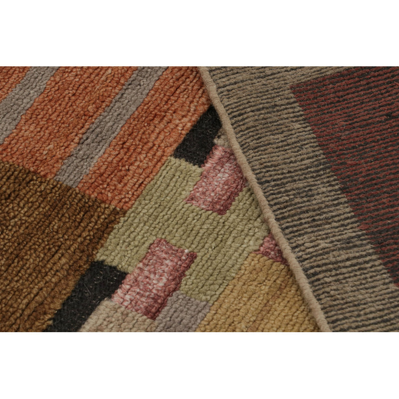 Scandinavian Hand Knotted Geometric Area Rug, Rectangle 10' x 14'