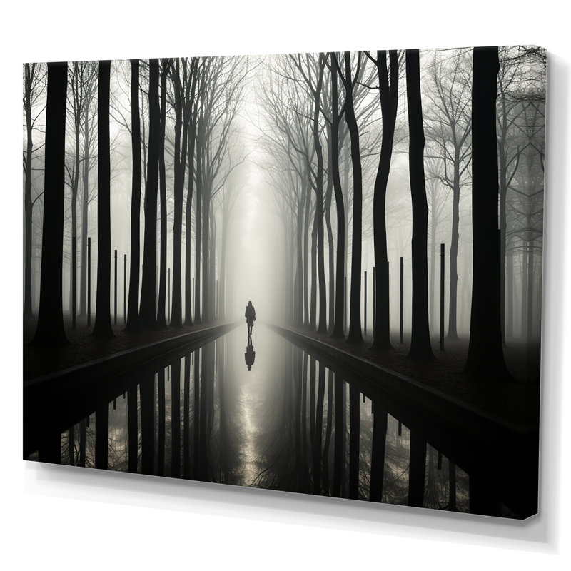 «Black and White Forest Silence», art mural encadré «Forest», H 30 po x l 40 po x P 1,5 po, Toile tendue