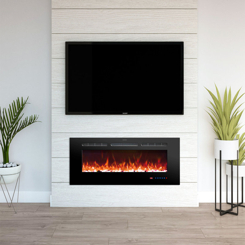Burrell Wall Mounted Electric Fire or Recessed Fireplace 13 Flame Colours, 45cm H x 152cm W x 14cm D