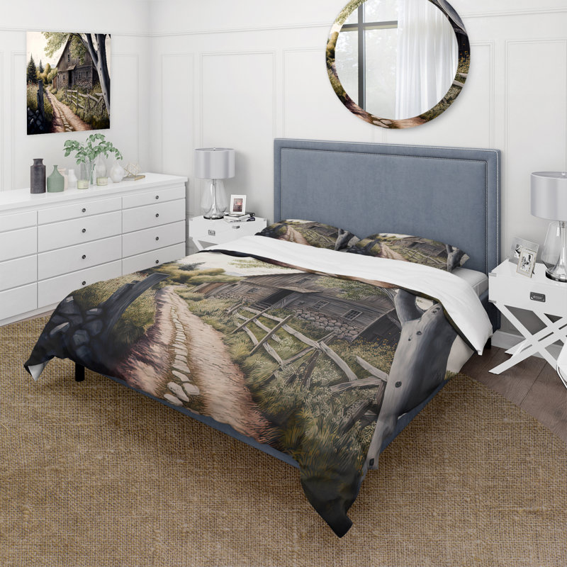 Yellow Barn In Spring III - Ensemble de housse de couette Farm - Microfibre de polyester