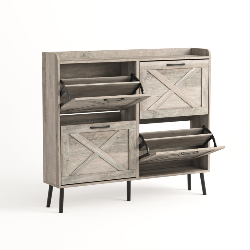 Large Shoe Cabinet With 4 Flip Drawers For Entryway, Gray