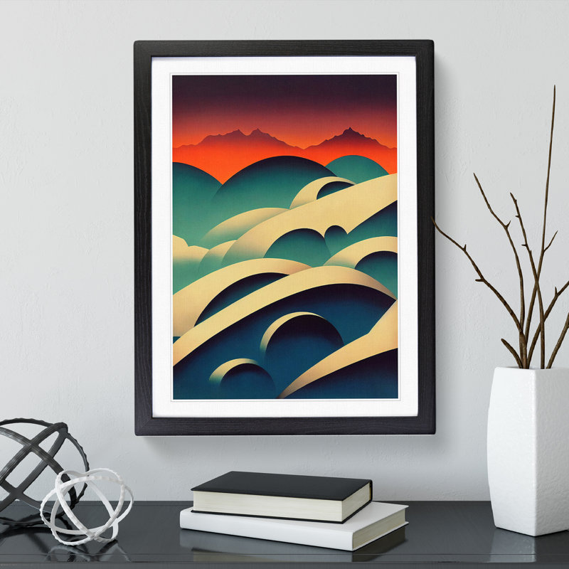 The Abstract Mountain Landscape No.1 - Wall Art, 66cm H x 48cm W, Black Framed Paper, White