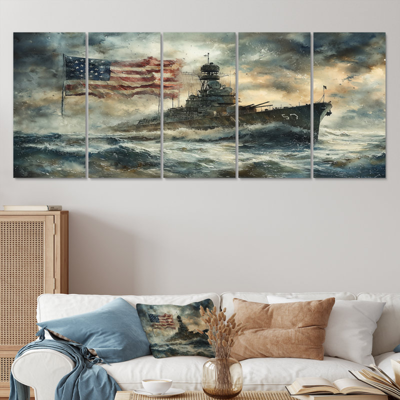 Allisia - Patriotiste américain, art mural moderne, 5 pièces, H 28 po x l 60 po