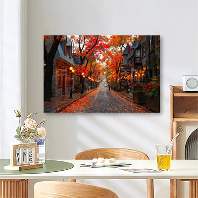 «Vibrant Autumn Maple Tree Street Scene», reproduction d'art sur toile tendue avec grande galerie pour le salon et la chambre à coucher