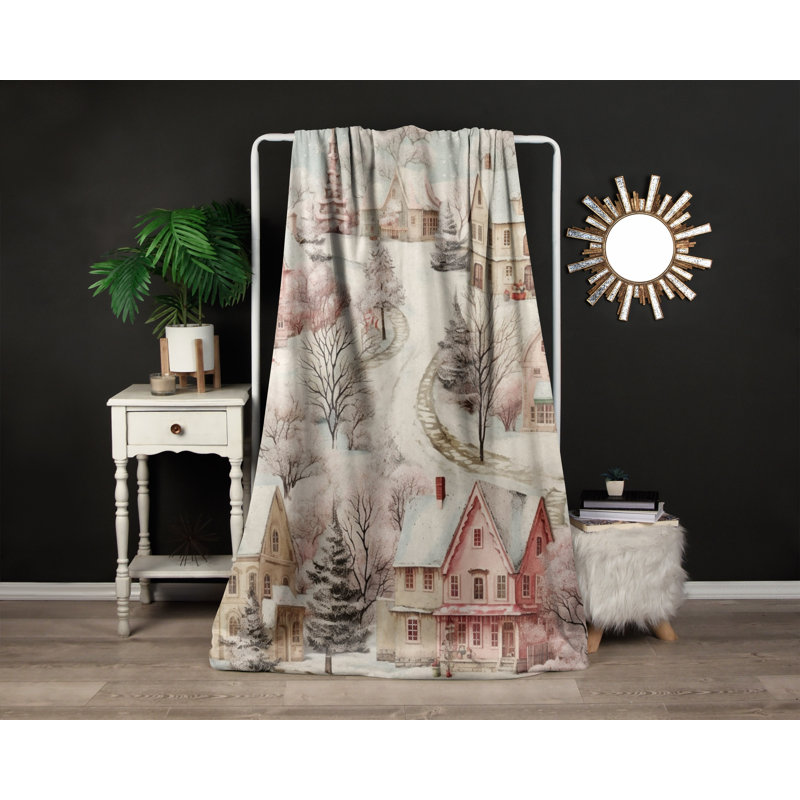 Throw Blanket, 68" W x 80" L, Abstract, Pink/Brown/White