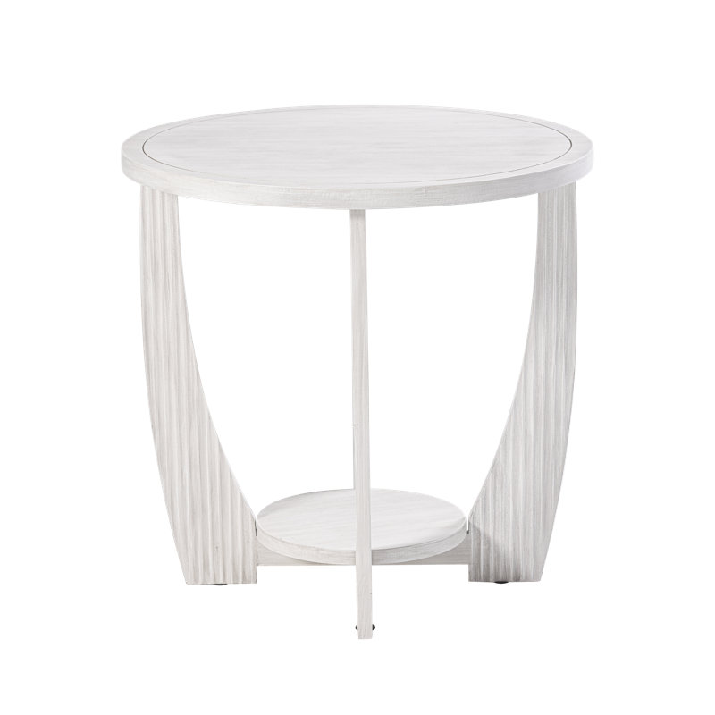 Flora Round Farmhouse End Table with Storage in White