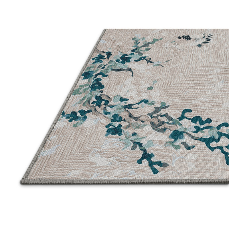 Machine Washable Gray Area Rug, Square 6'