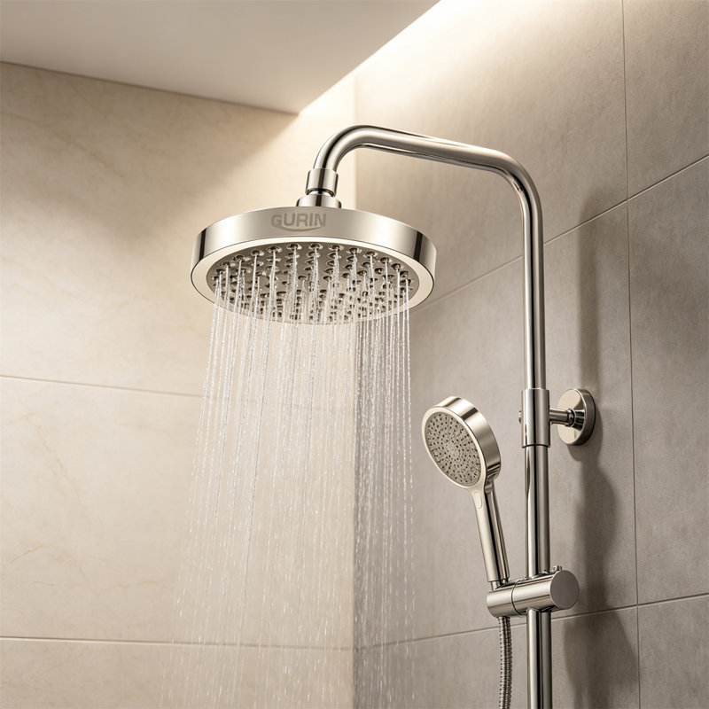 Pommeau de douche – Finition or luxueuse, pommeau de douche effet pluie de 15 cm avec 90 buses anti-obstruction haute pression, angle réglable, installation sans outil en 1 minute