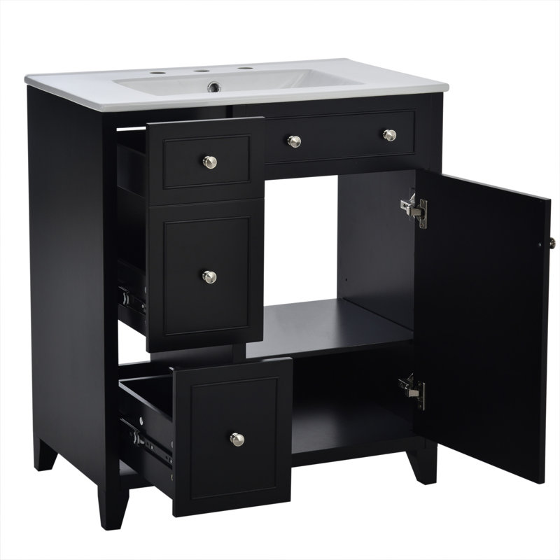 Meuble-lavabo de qualité supérieure avec plusieurs options de rangement et une fabrication durable, Noir, noir, noir, noir