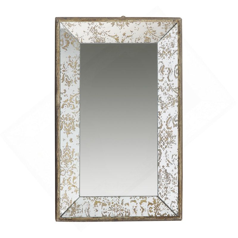 Miroir rectangulaire antique argenté avec détails floraux, plateau de présentation en miroir, miroir mural suspendu