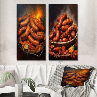 Saucisse saga déjeuner - petit déjeuner, ensemble de 3 reproductions d'art en métal