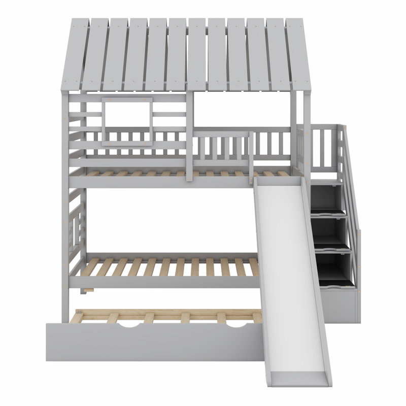 Lilith Kids Twin Over Twin Bunk Bed with Trundle, Gray