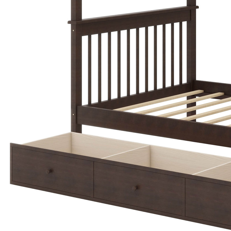 Space-Maximizing Twin-Over-Twin Bunk Bed With Three Handy Built-In Drawers, Espresso