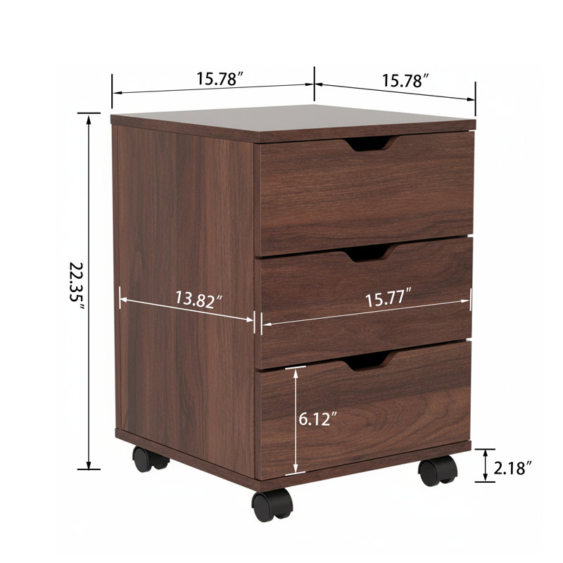 Classeur en bois moderne à 3 tiroirs avec roulettes pivotantes verrouillables (entièrement assemblé), Brun