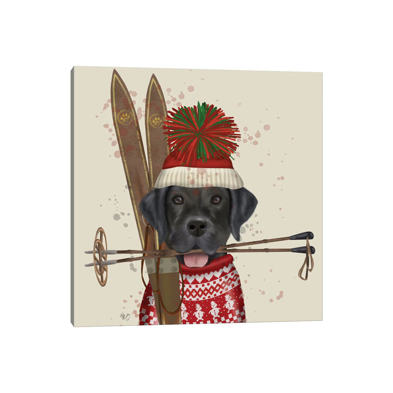 Black Labrador, Skiing by Fab Funky - Wrapped Canvas Print, 45.72 cm H x 45.72 cm W x 1.91 cm D