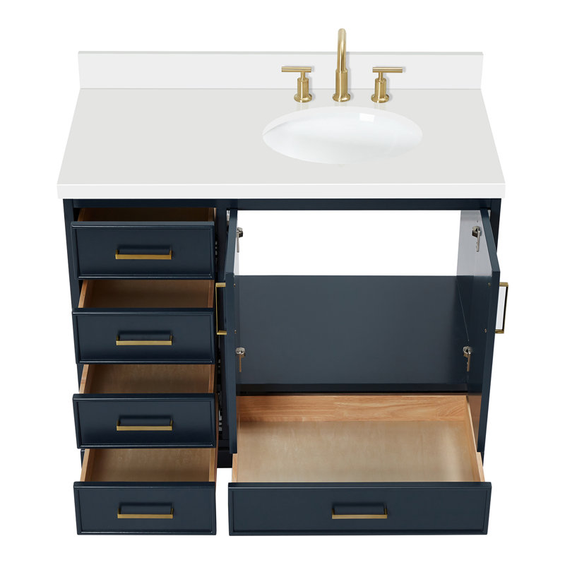 Ensemble de meuble-lavabo simple 43 po avec plateau Abshire, Bleu minuit