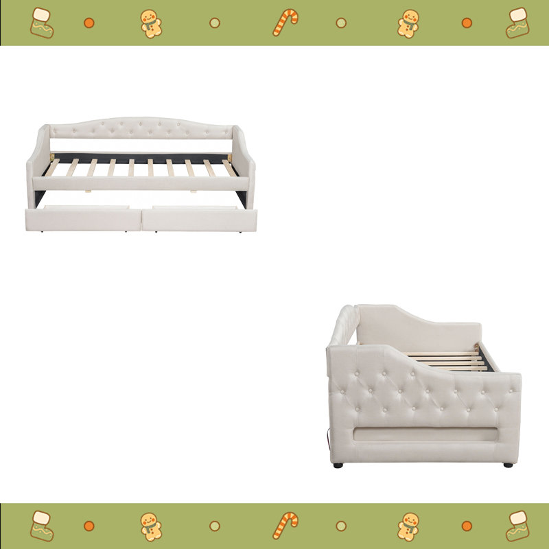 Lit de jour rembourré avec ceinture DEL, Beige, Très grand simple