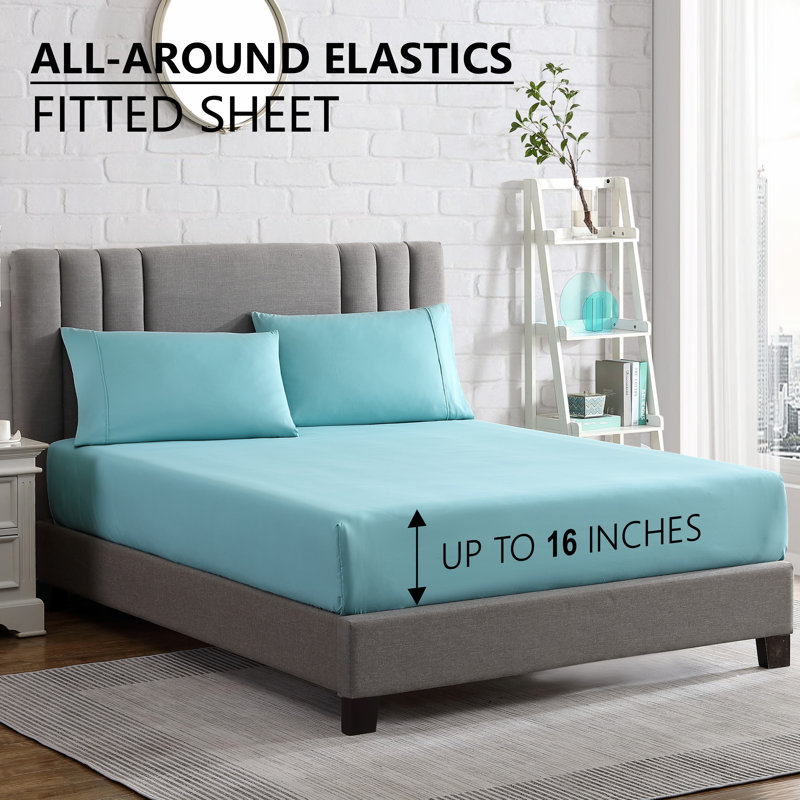  Ensemble de draps en microfibre ultra doux, Bleu mer, Ensemble de draps pour grand lit + drap-housse + 2