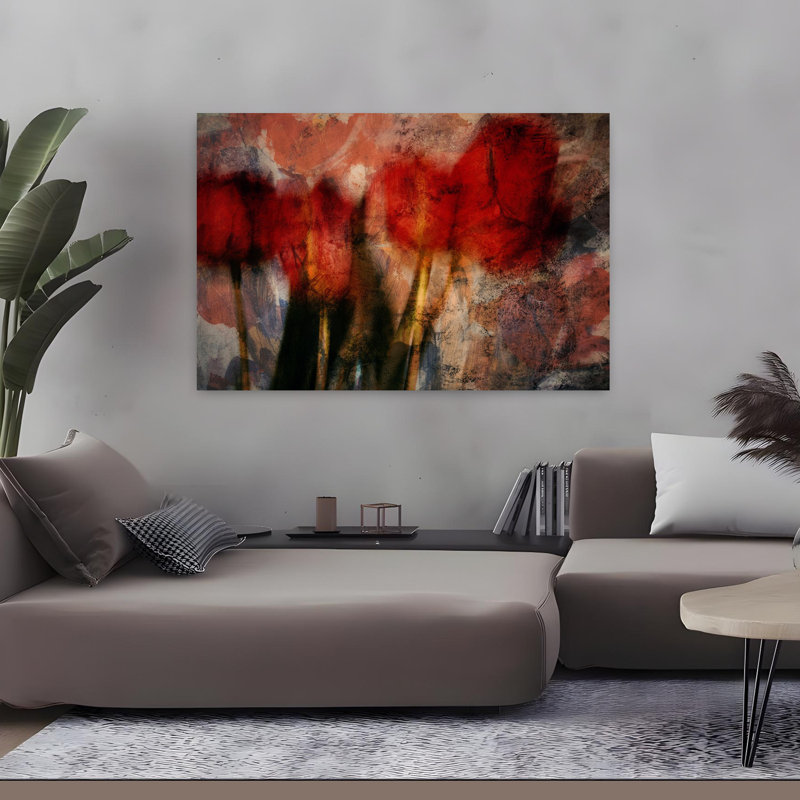 «Red Tulips», art mural contemporain abstrait, H 48 po x l 32 po
