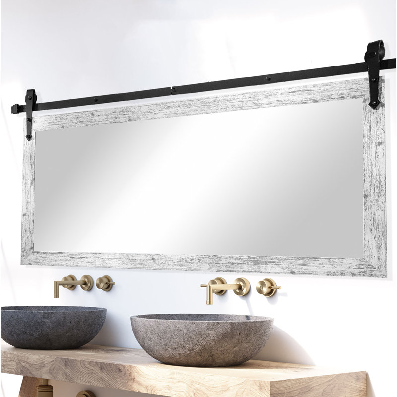 Miroir de salle de bain / meuble-lavabo Neace, H 31 po x l 54 po, Blanc patiné