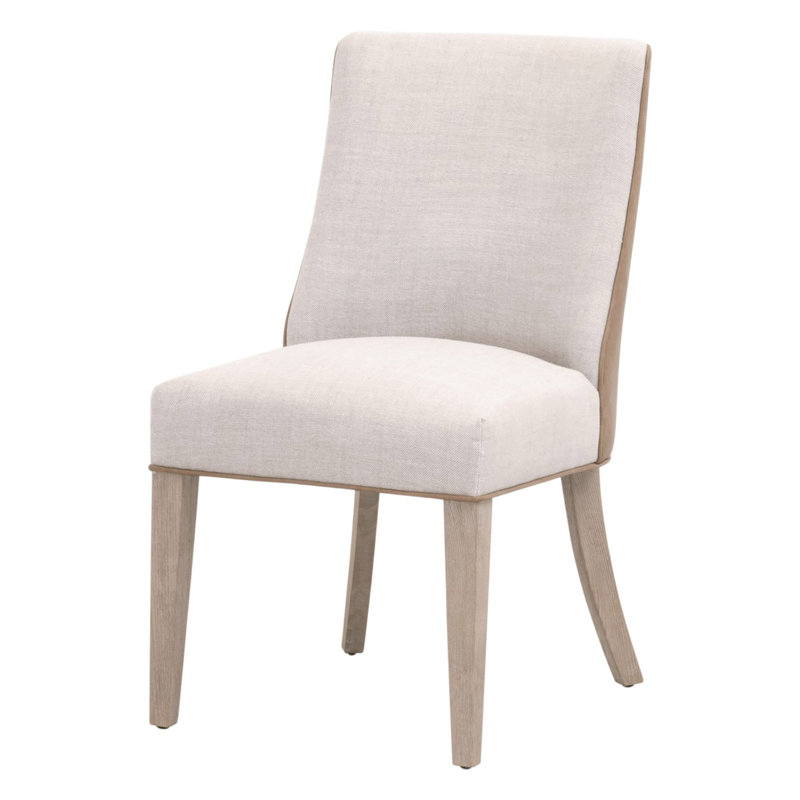 Natural Gray Ash Wood Dining Chair with Bisque Linen Upholstery, Set of 2