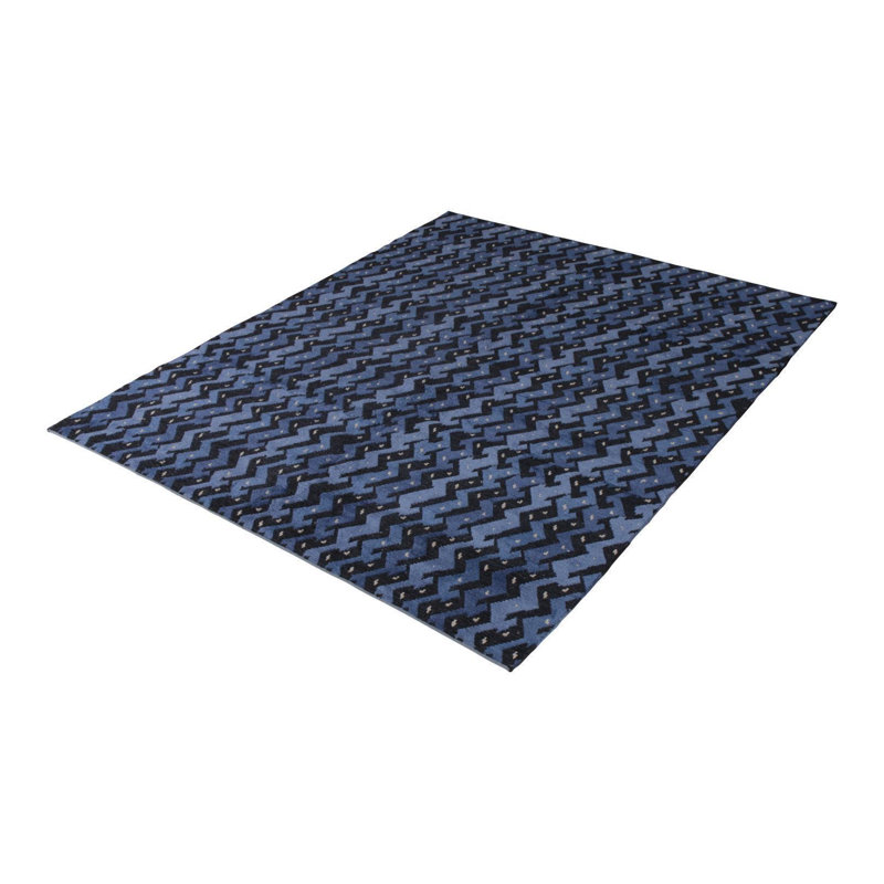 Rug & Kilim's Scandinavian Style Rug In Blue And Black Geometric Pattern, Rectangle 10' x 14'