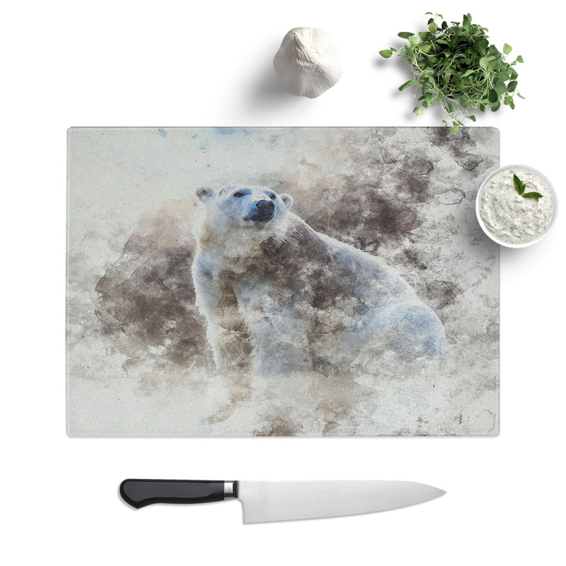 Tempered Glass Polar Bear Chopping Board, 28.5 cm x 39 cm