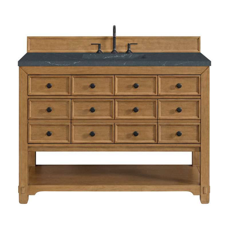 Malibu 48'' W Single Vanity, Charcoal Soapstone, Widespread, Amber Birch