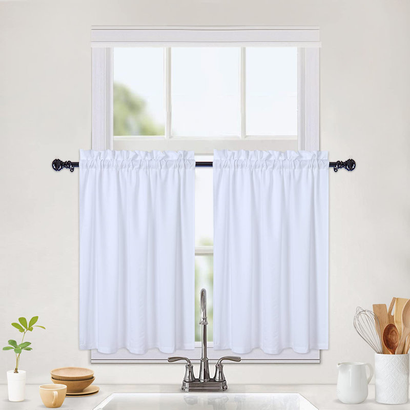 Waterproof Embossed Kitchen Curtains - Short Seersucker Cafe Panels, Textured and Room Darkening - For Kitchen, Bathroom, Bedroom, Living Room - Set of 2