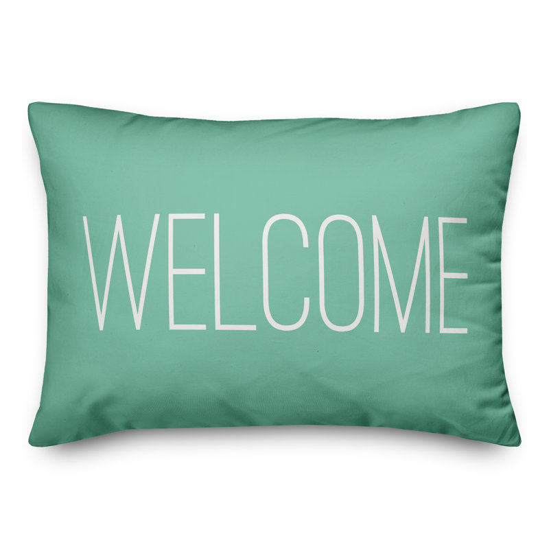 Textual Outdoor Throw Pillow, Dark Gray/White