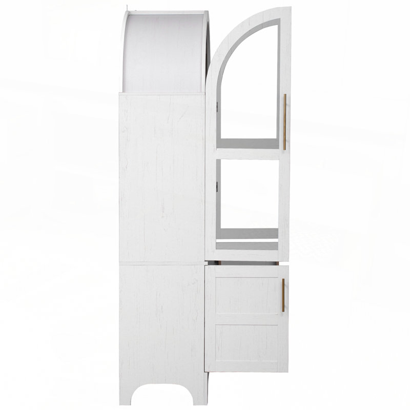 Armoire de garde-manger arquée avec tablettes de porte, Blanc