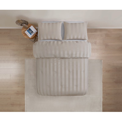 Chelsea Embossed Velvet Damask Taupe Stripe 3-Piece Comforter Set