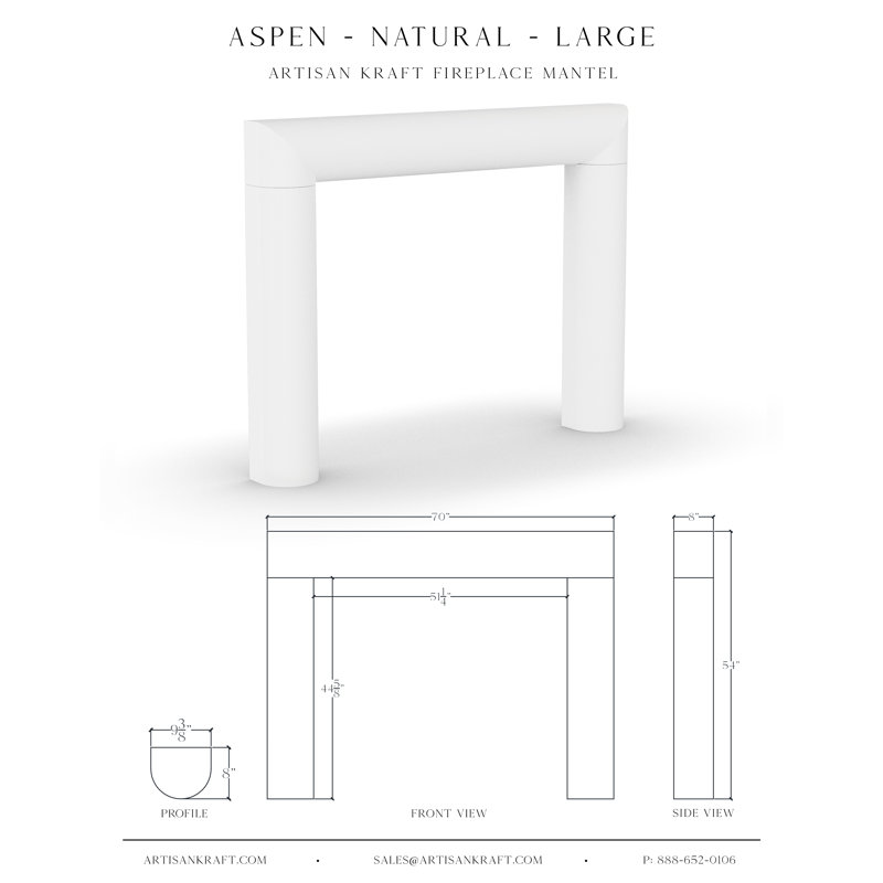 Encadrement de foyer en pierre avec foyer Bullnose Aspen, Naturel, P 8 po x H 54 po x l 70 po