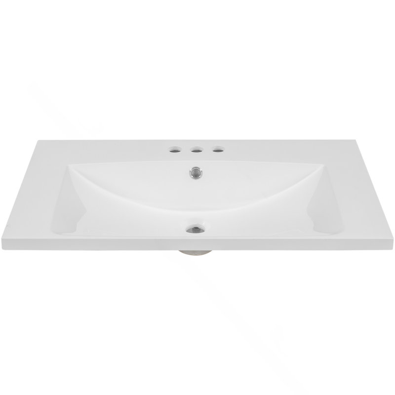 Plateau de meuble-lavabo simple 30 po avec lavabo blanc, 3 trous de robinet, céramique, blanc, 30"