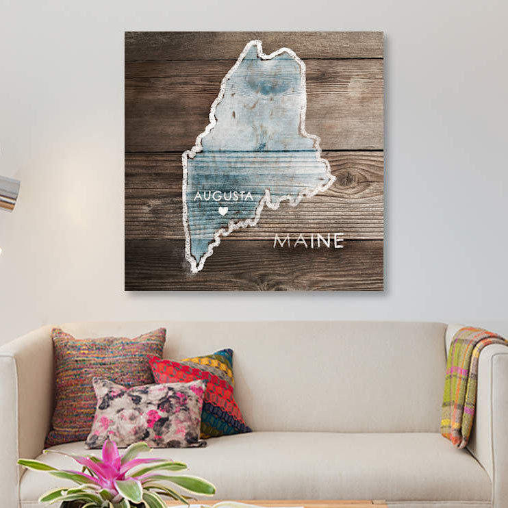 « maine rustique map », impression sur toile, H 18 po x l 18 po x P 1,5 po
