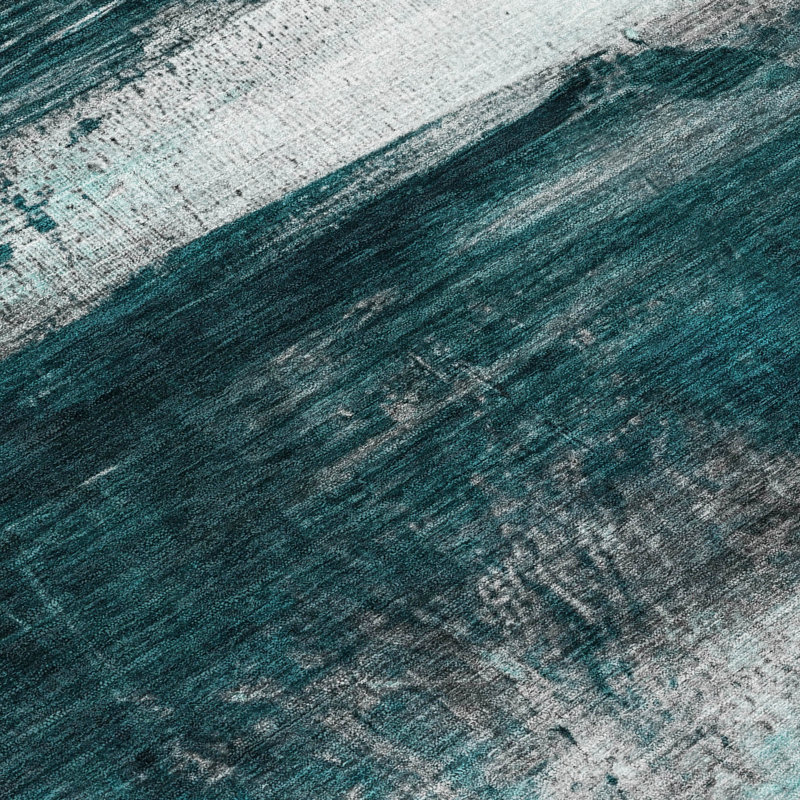 Machine Washable Indoor/Outdoor Xhevrie Teal Rug, Round 8'