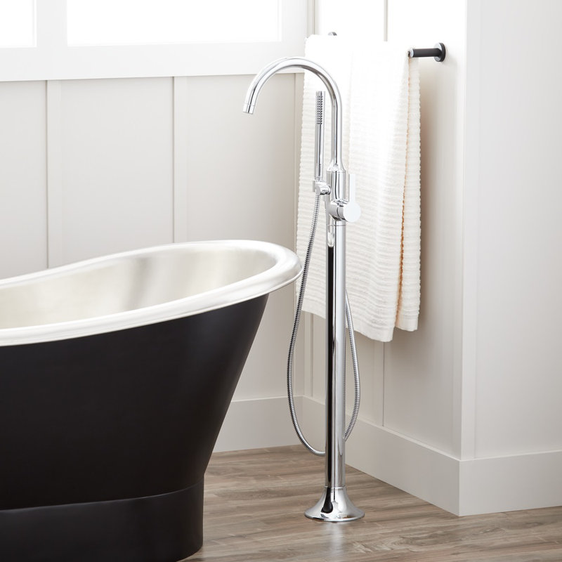 Lentz Floor Mounted Tub Filler Faucet, Lever, Chrome