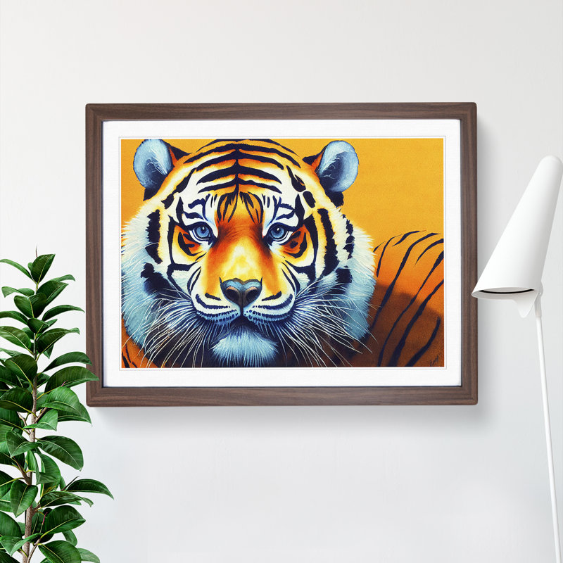 Tiger Portrait Vol.3 - Single Picture Frame Print, 34cm H x 46cm W x 2cm D, Walnut