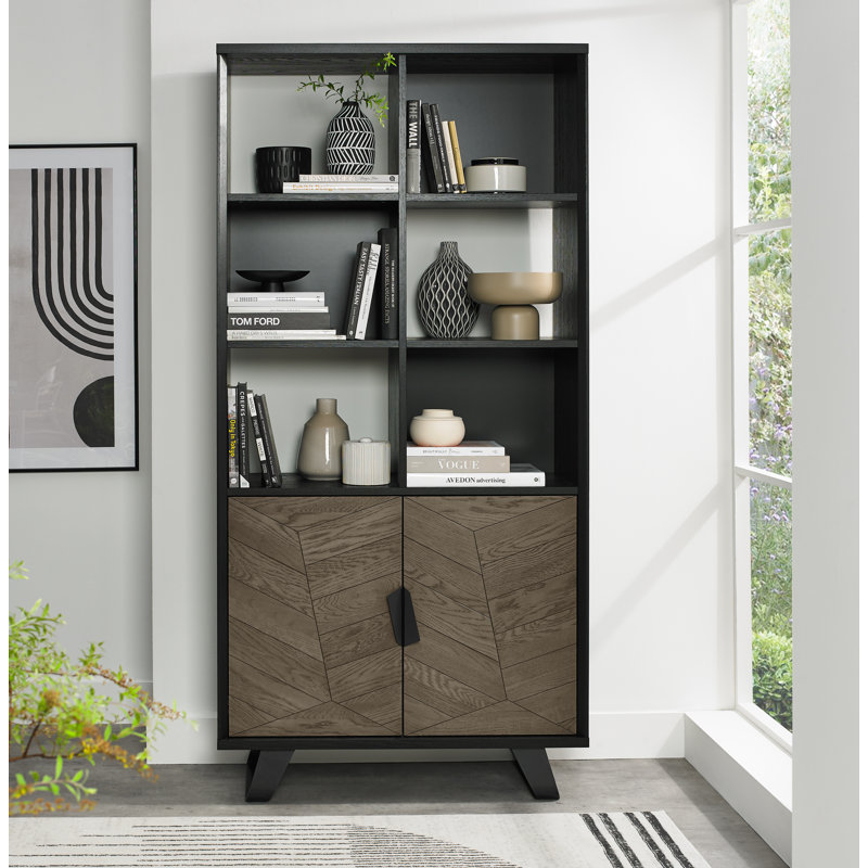 Ashlar 196cm H x 95cm W Standard Bookcase, Grey/Black