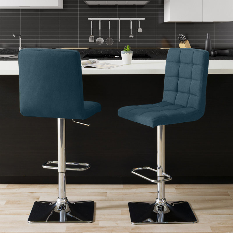 Dostie Swivel Upholstered Adjustable Height Counter Stool, Dark Blue